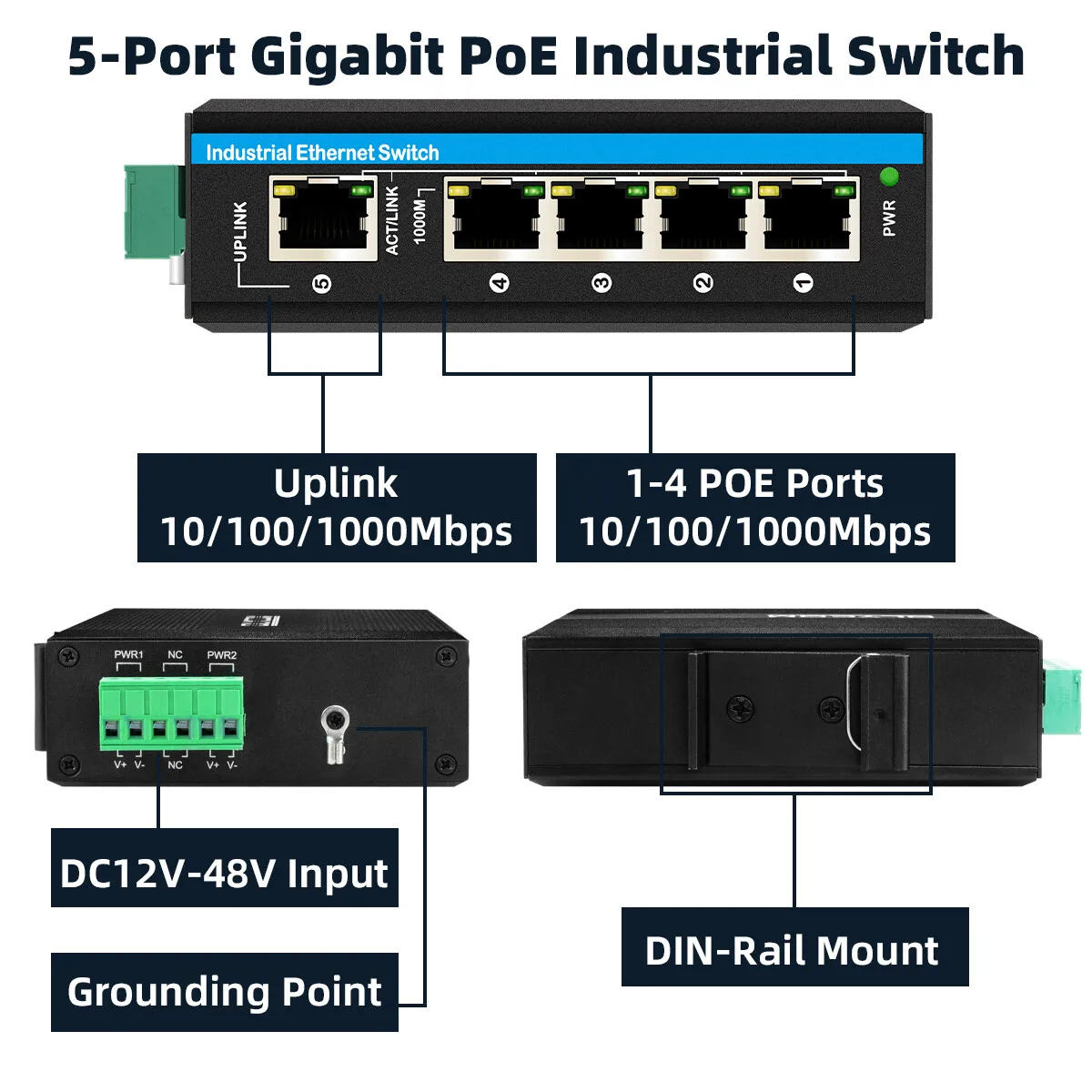

2026unique E57 E-mark Compliant Industrial Gigabit 4-Port Smart Web managed PoE Network Switch