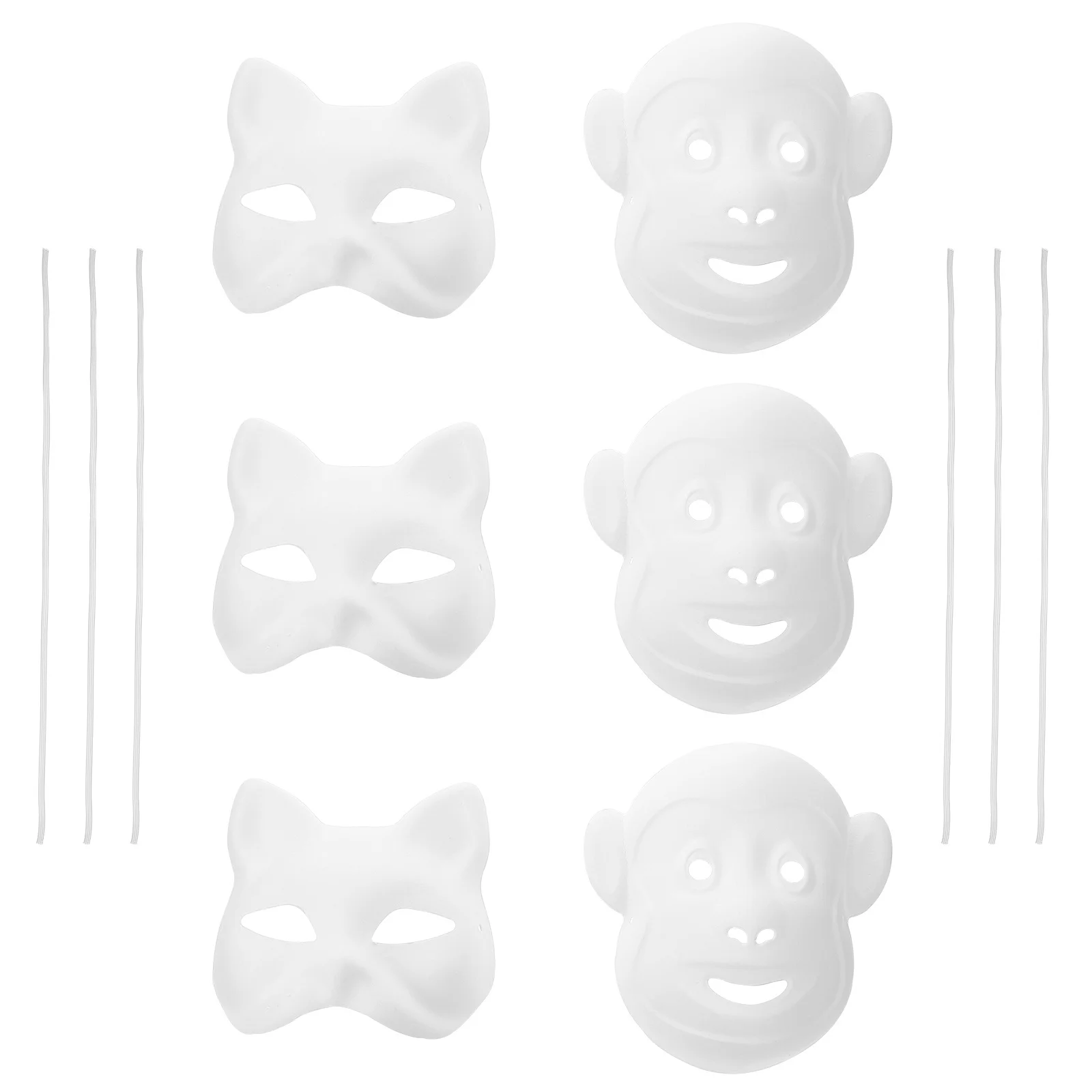 6 Pcs DIY Paintable Cat Mask for Halloween Party Unisex Animal Face Craft Kit Masquerade Costume Prop White Blank Masks