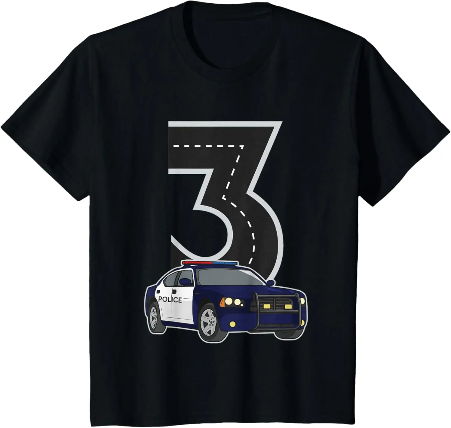 Kids Police Car 3rd Birthday 3 Years Old Boy Road Race Track T-Shirt