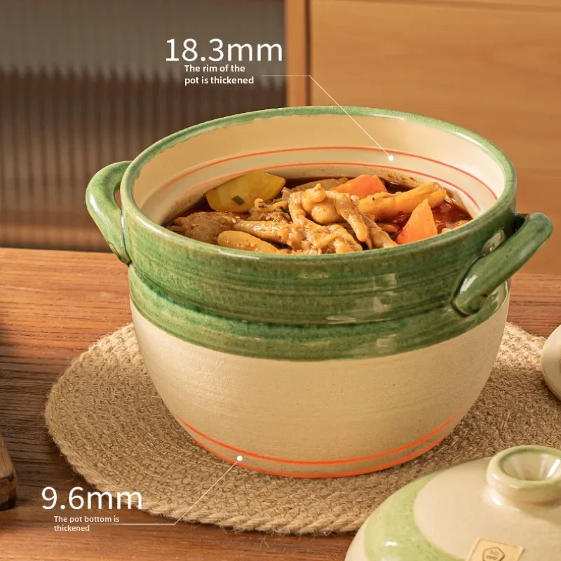 1.5/3/3.8L Clay Pot Household Ceramic Stew Pots High-temperature Non Cracking Soup Container Double Lid Design Cooking Cookware