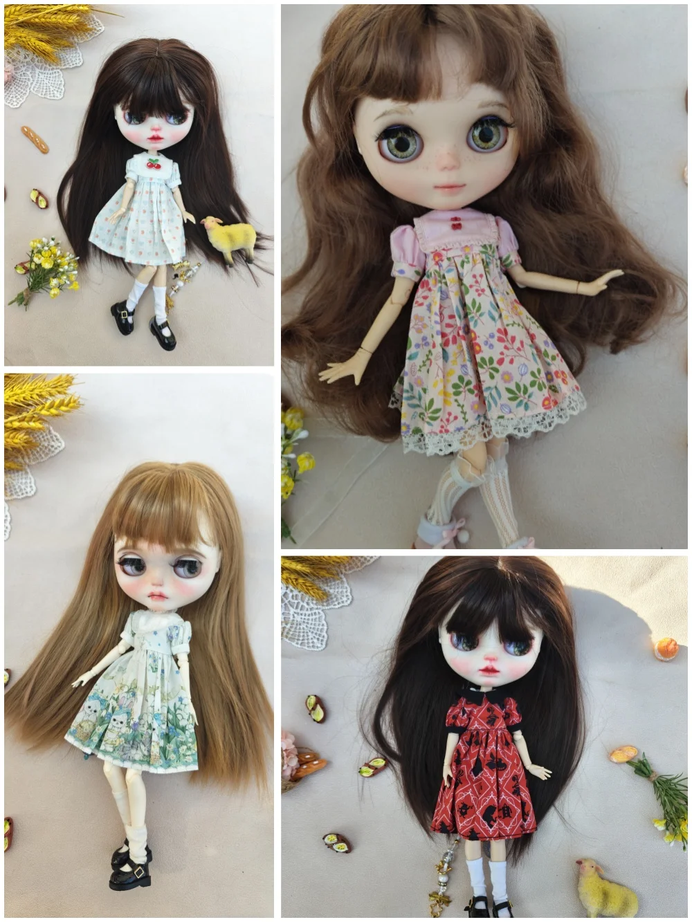 

blythe doll clothes Vintage Multi colored floral sweet dress Handmade Dress for Blythe doll Accessories OB22 OB24 AZONE