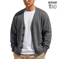 Autumn Men’s Long Sleeve Open Cardigan ButtonFront Plain Tone Knit Jumper Daily Outer Garment Street Mens Knitted Apparel