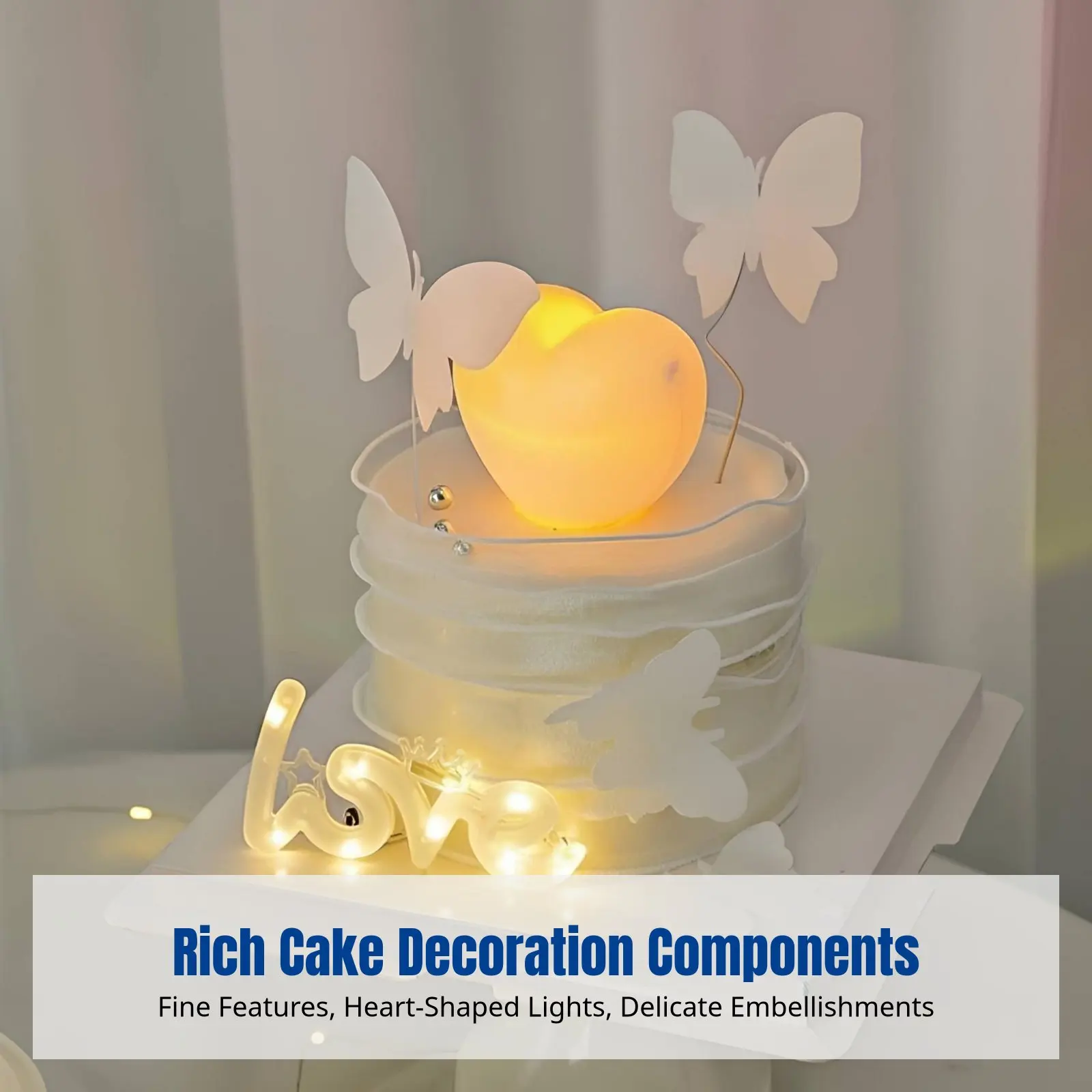 

Cake Decoration, Lighted Heart Love Light, Floral Embellishments, Valentine's Day, Romantic Birthday, Couple Gift