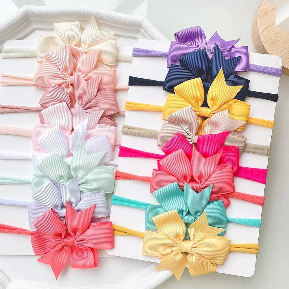 

8Pcs/Set Solid Color Nylon Six Ears Bows Headband for Baby Bowknot Elastic Hair Band Handmade Headwear Girls Hair Accessories