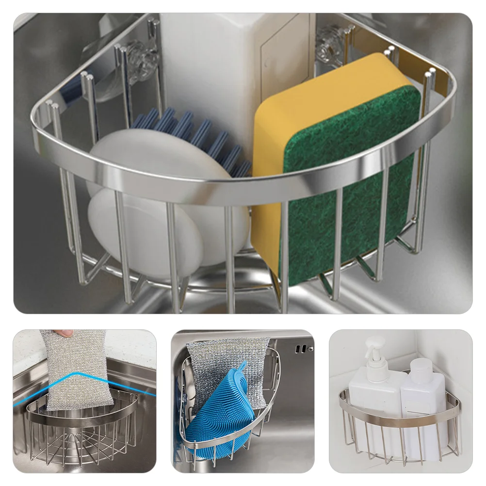 Kitchen Sink Sponge Holder Organizer Towel Rack Stand for Suction Cup with Cups Dishwasher Washcloth