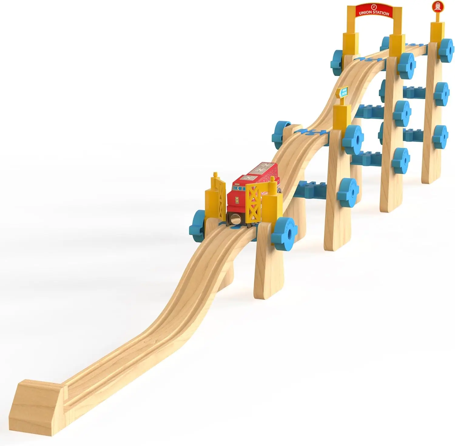 Set Konstruksi Bangun & Main - Sistem Kereta Api Kayu Modular STEM, Kompatibel dengan Semua Merek Utama (Paket # 3 (115 Pcs) - Bangun