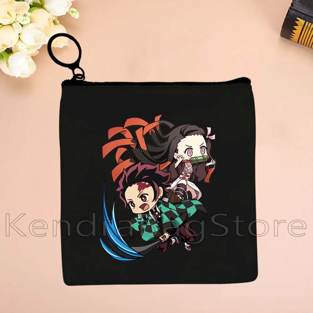 Anime Demon Slayer Kimetsu Tanjiro Kawaii Chibi Graphics Kamaboko NezukoChan Canvas Coin Purse Key Case Small Bag Wallet Pouch