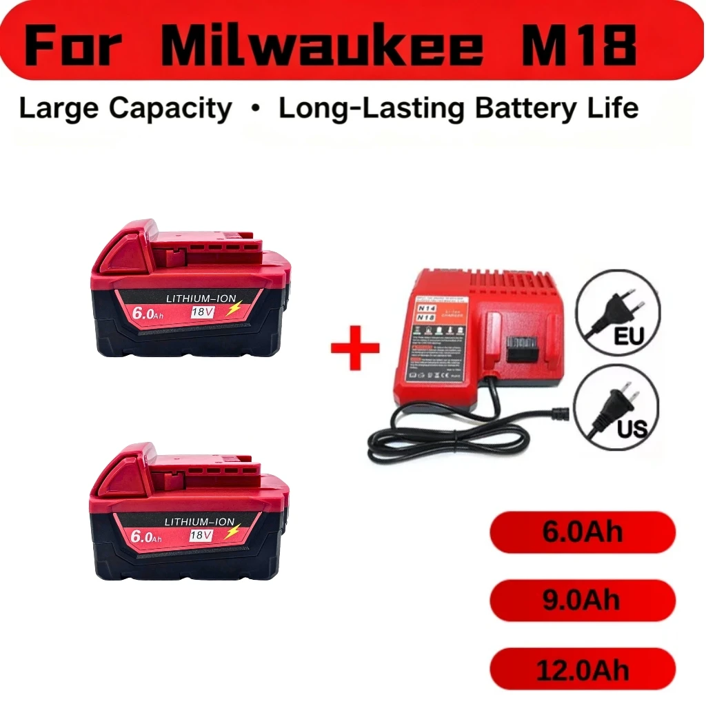 For Milwaukee 18V battery M18-HB3 high energy battery  6.0Ah/9.0Ah/12.0Ah , original Milwaukee M12-18FC charger 48-11-1815