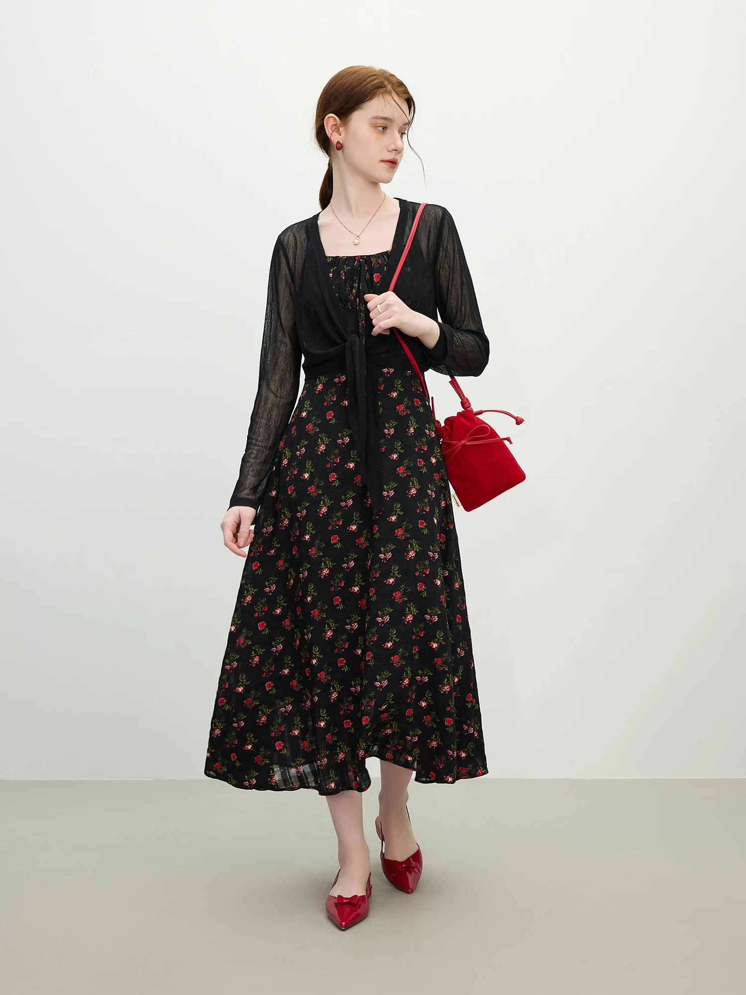 FSLE 2025 Summer Black Floral Strapless Dress Belted Waist A-Line Office to  Evening Layered Chiffon Sundress 25FS12286 - AliExpress 200000345