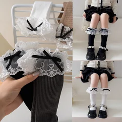 1 Pair Lace Ruffle Calf Sock for Kids Girl Korean Fashion Frilly Bowknot Sock for Children Spring Summer Soft Cotton School Sock