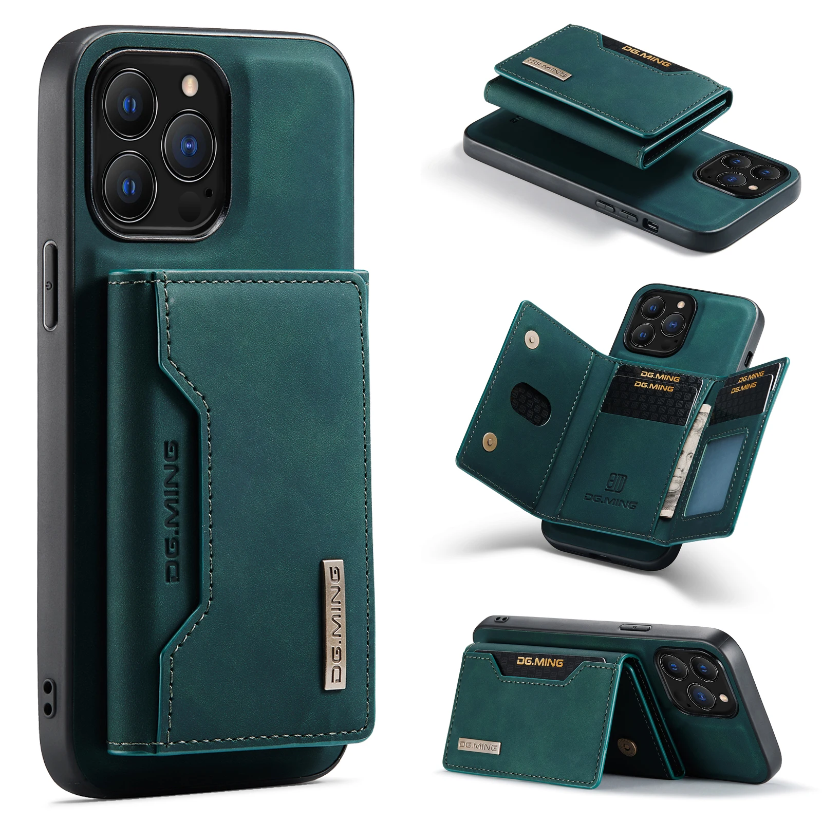 DG.MING Magnetic Detachable Leather Wallet Case for iPhone 16 15 14 13 12 11 Pro Max PLUS XS MAX SE2022 PU Leather Wallet Cover