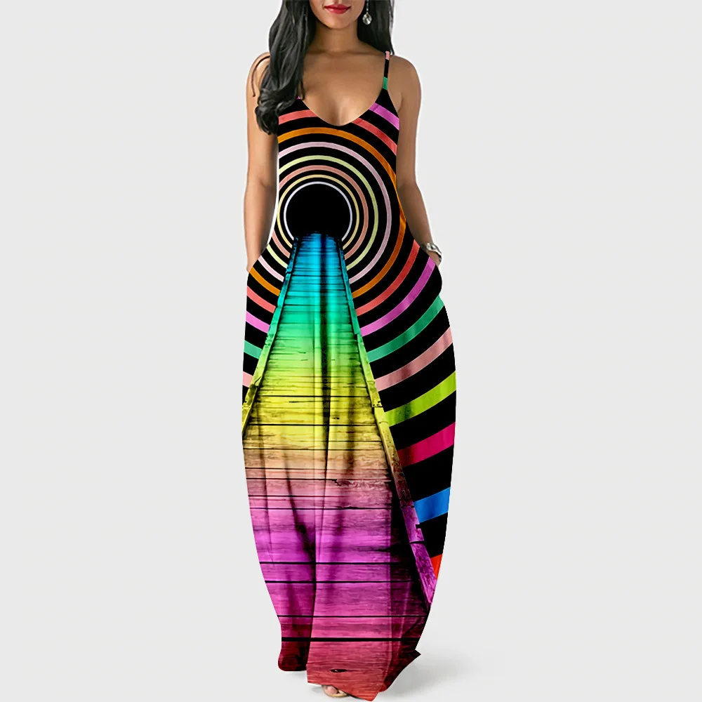 

Psychedelic Dresses Women Stylish Dress Beach Sleeveless Party Dress Gothic Fashion Trendy Girl Sundress Pocket Vestido Female