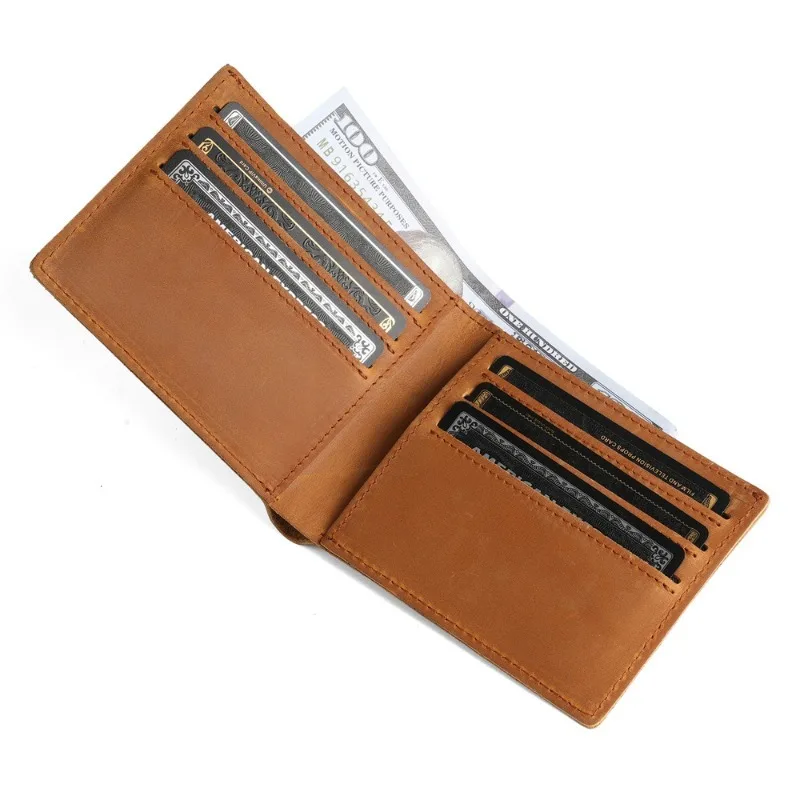 Portefeuille Crazy Horse pour hommes, porte-monnaie en cuir véritable, pochette de grande capacité, fente multi-cartes, portefeuilles courts rétro décontractés