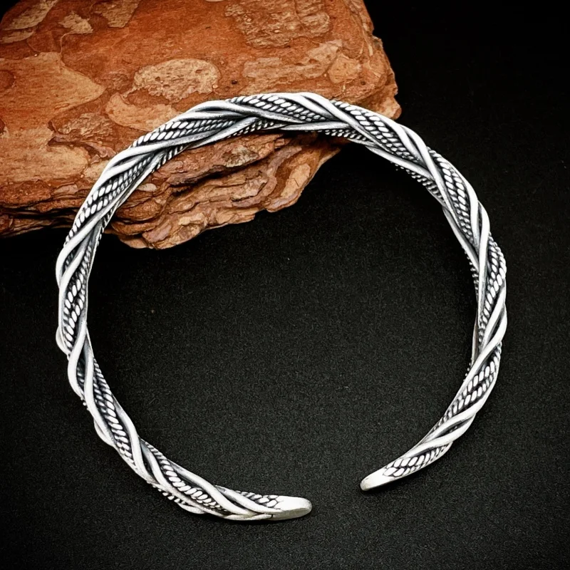 S999 Sterling Silver Bracelet for Women Men New Fashion Multi Wires Woven Ancient Bangle Ethnic Style Jewelry Wholesale