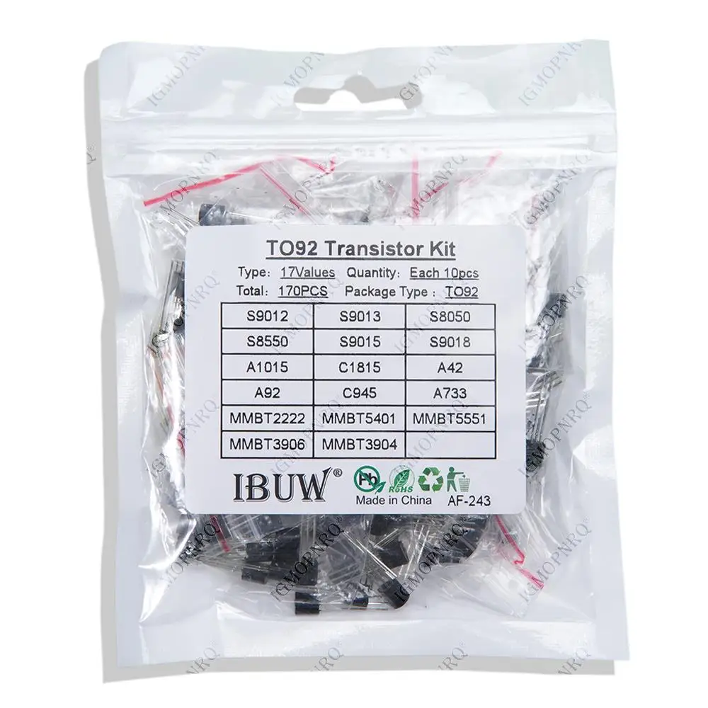 Transistor Assorted Kit S9012 S9013 2N2222 S9015 S9018 A1015 C1815 A42 A92 2N5401 2N5551 A733 C945 S8050 S8550 2N3906 2N3904