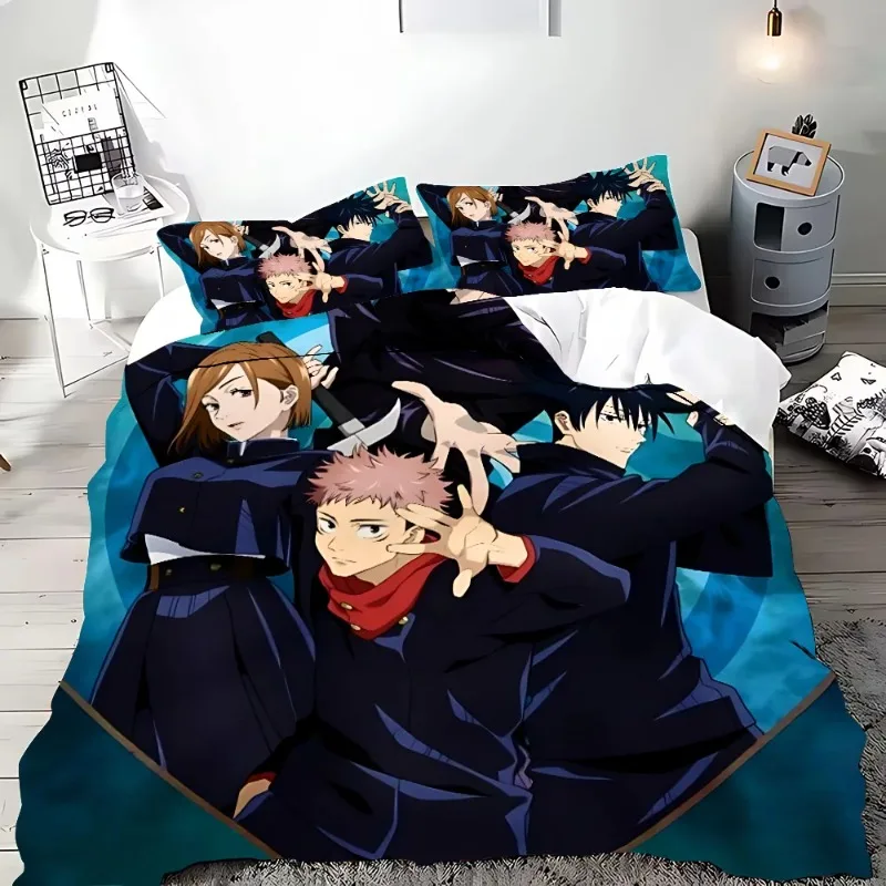 

Cute Anime Jujutsu Kaisen Creative Cartoon Themed Bedding Set Colorful Print Polyester Dormitory Bed Sheet Quilt Cover
