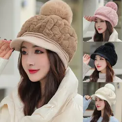 Peaked Cap White Duck Tongue Cap Winter Fluffy Plush Hat Thick Fur Faux Caps Head Warmer Outdoor Visors Women Girl Peaked Cap