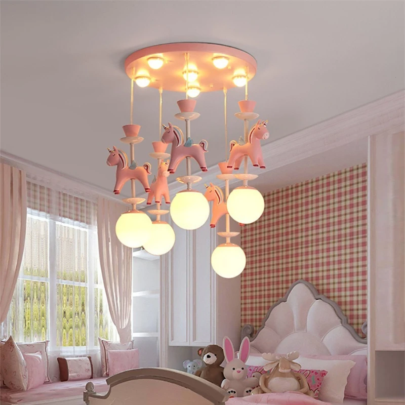 Children's Carousel LED Pendant Lightsfor Princess Room Bedroom Living Room Hanging Lighting Atmosphere Home Decoration Fixtures