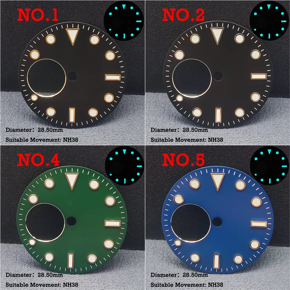 

28.5MM dial skeletonized blue luminous dial for NH38 movement watch replacement parts support 3D laser printing custom logo