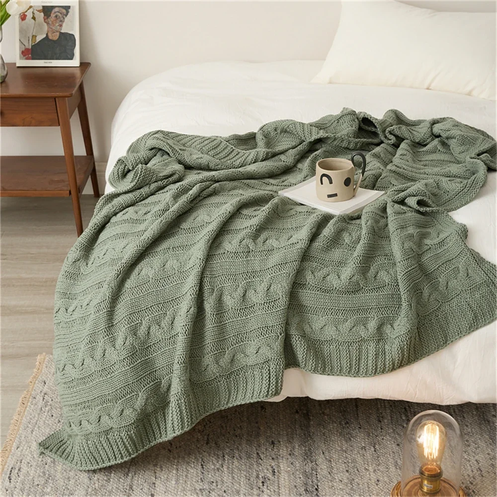 

Nordic Blankets for Bed Sofa Knitted Blanket Air Conditioning Throw Blankets Bedspread Blanket Nap Blanket Plain Color Shawl