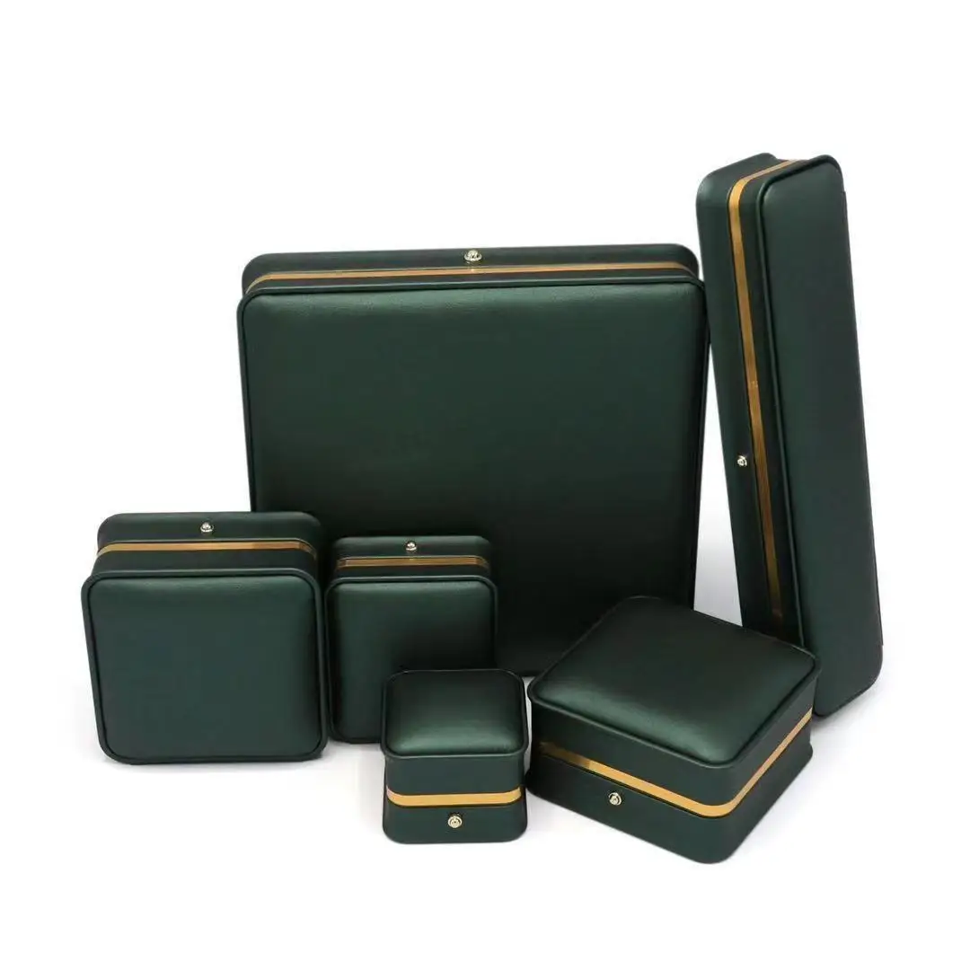 Quality Wedding Jewelry Storage Case Amazing Green Leather Ring Earrings Necklace Pendant Bracelet Storage Organizer Gift Box