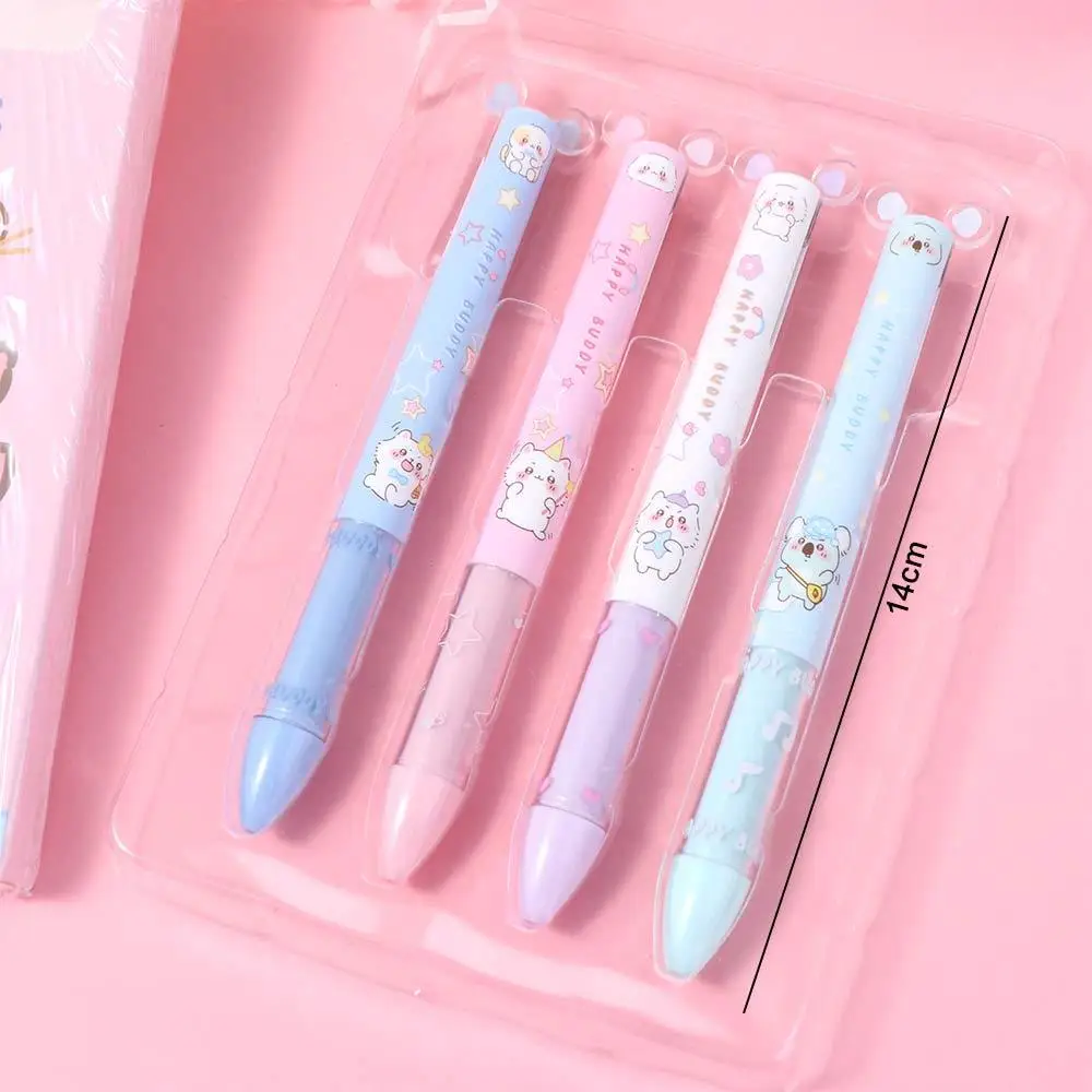 

4 pcs ABS Dual Color Ballpoint Pen Mini Ear Multifunction Student Writing Pen Sign Pen Retractable Two-color Gel Pen