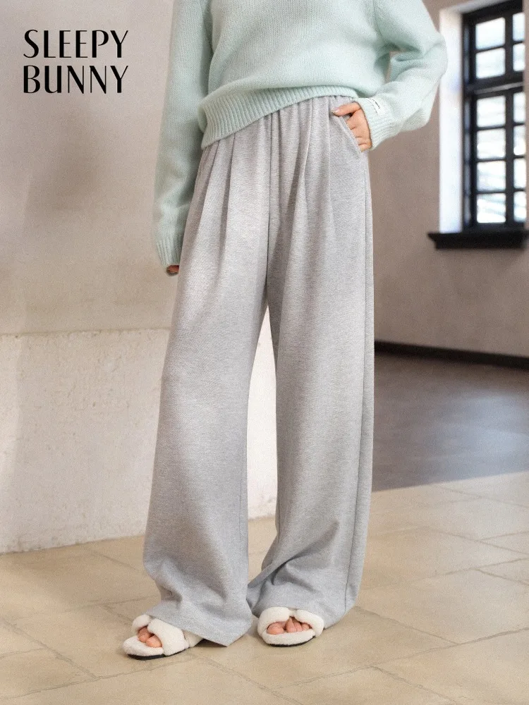 

Women Gray Wide Leg Pants High Waist Pleated Spring Loose Slimming Casual Relaxed Fit Trousers Commuter Style Slacks for Lady