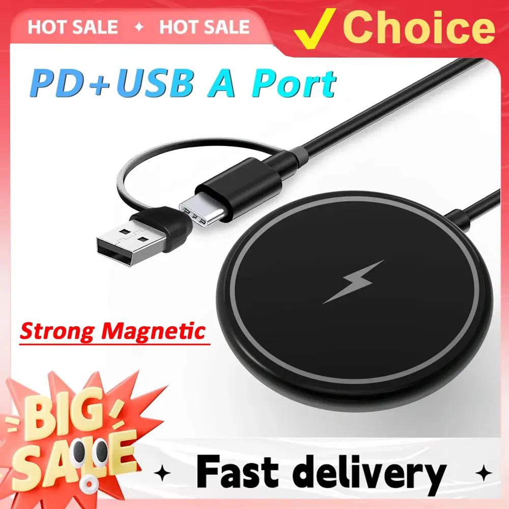 شاحن سريع لوحة شحن لاسلكية مغناطيسية لهاتف آيفون 17 16 15 14 13 12 Pro Max Mini USB C 8 Plus XR MAX Airpods Pro