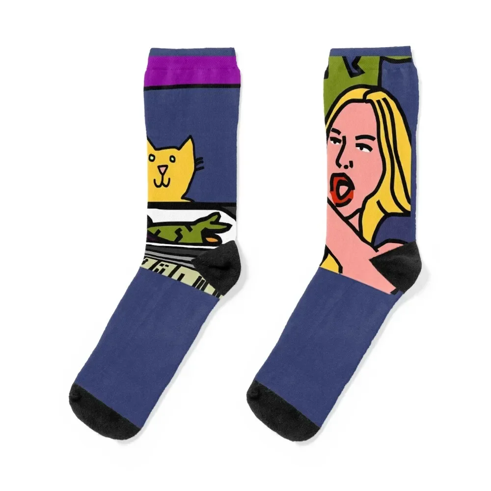 Woman Yelling at a Cat Right Funny Memes Socks designer gym sport Socks Male Women's