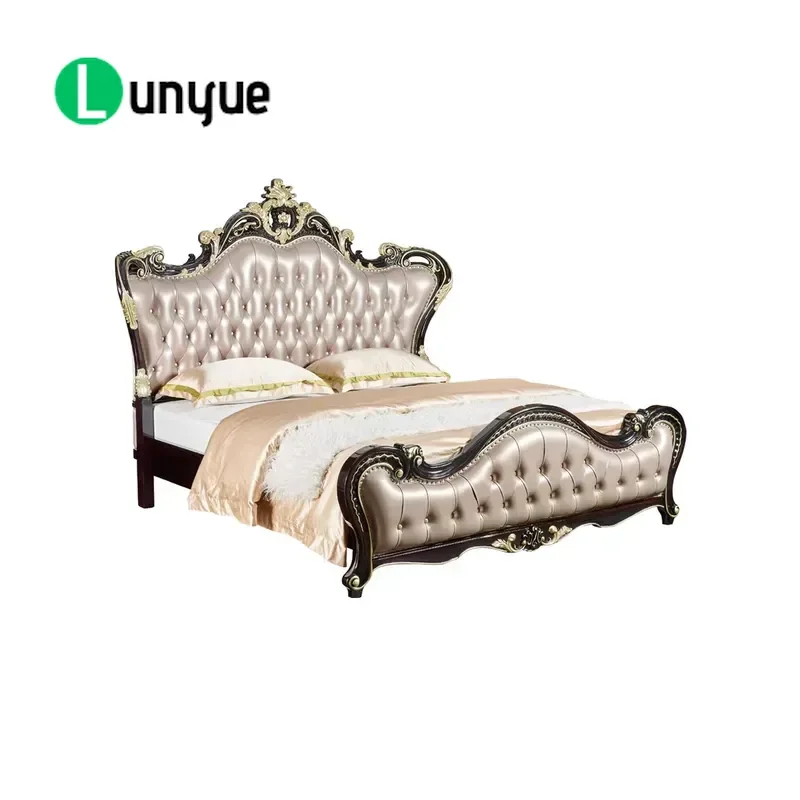 European Solid Wood Full Grain Leather Luxury Double Bed Neoclassical Design Master Bedroom Storage Space Soft Backrest