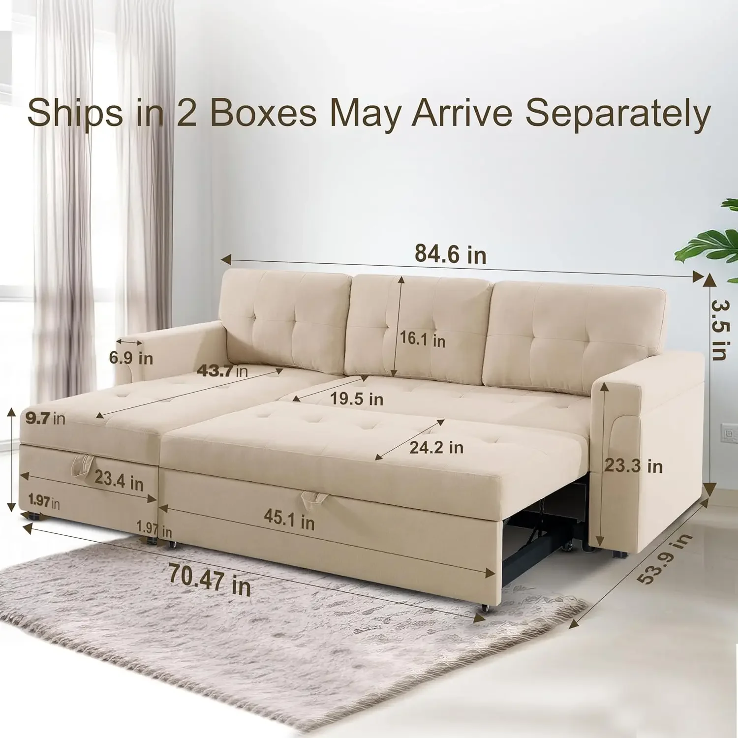 

Sleeper Sectional Sofa with Convertible Sofa Bed & Inviting Chaise. Find Tranquil Comfort with Stress-Relieving Design