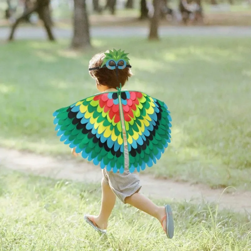 Costume de cosplay pour enfants, représentation sur scène, théâtre, paon, ailes de papillon, cape en feutre d'oiseau avec masque pour filles et garçons, fête d'Halloween, Everak