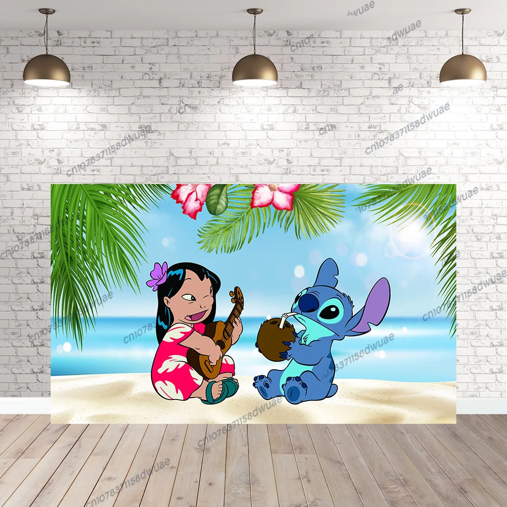 Lilo & Stitch 생일 사진 배경, 파티 사진 배경, 라운드 및 실린더 플린스 커버, 사진 배경