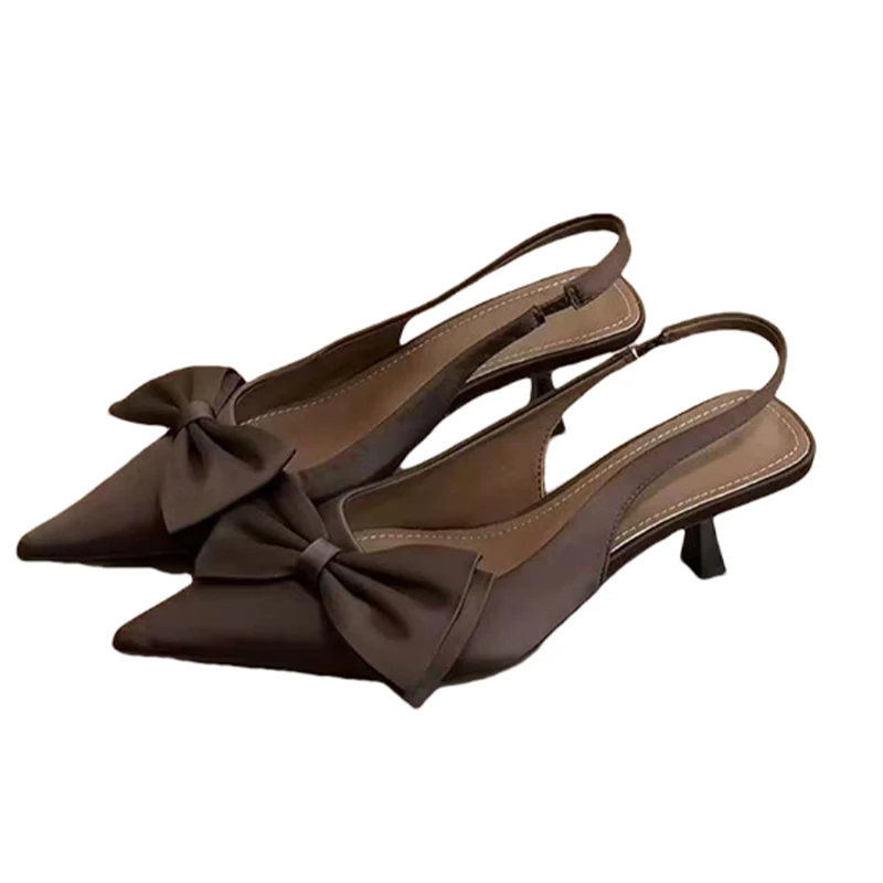 Sandal Wanita Pita Ujung Lancip Sepatu Elegan Hak Sedang Sandal Musim Panas Mode 2025 Sandal Jepit Pump Slingback Sandalias Mujer