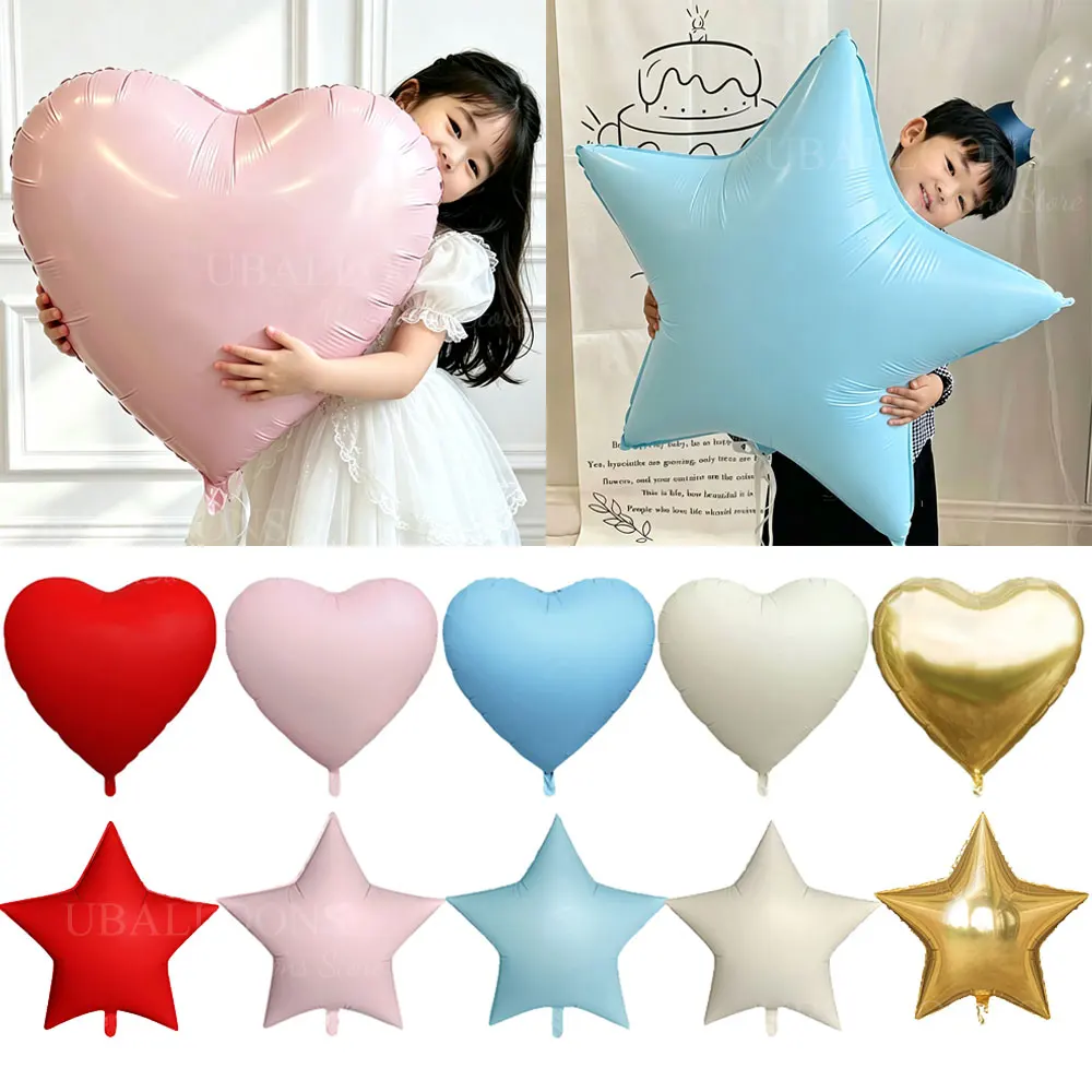 30 Zoll Matte Riesige Herz-Folienballons Metallische Riesen-Beige-Rosa-Blaue Sternballons für Geburtstag, Babyparty, Gender-Reveal-Party-Deko