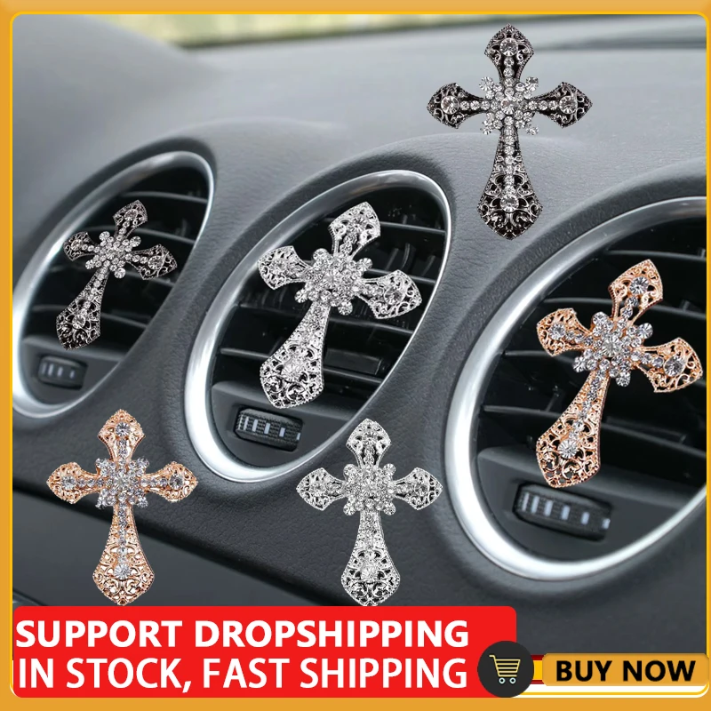 Car Air Fresheners Vent Clips Cross Car Perfume Clip Car Air Vent Freshener Perfume Clip Aroma Diffuser Decor Bling Car