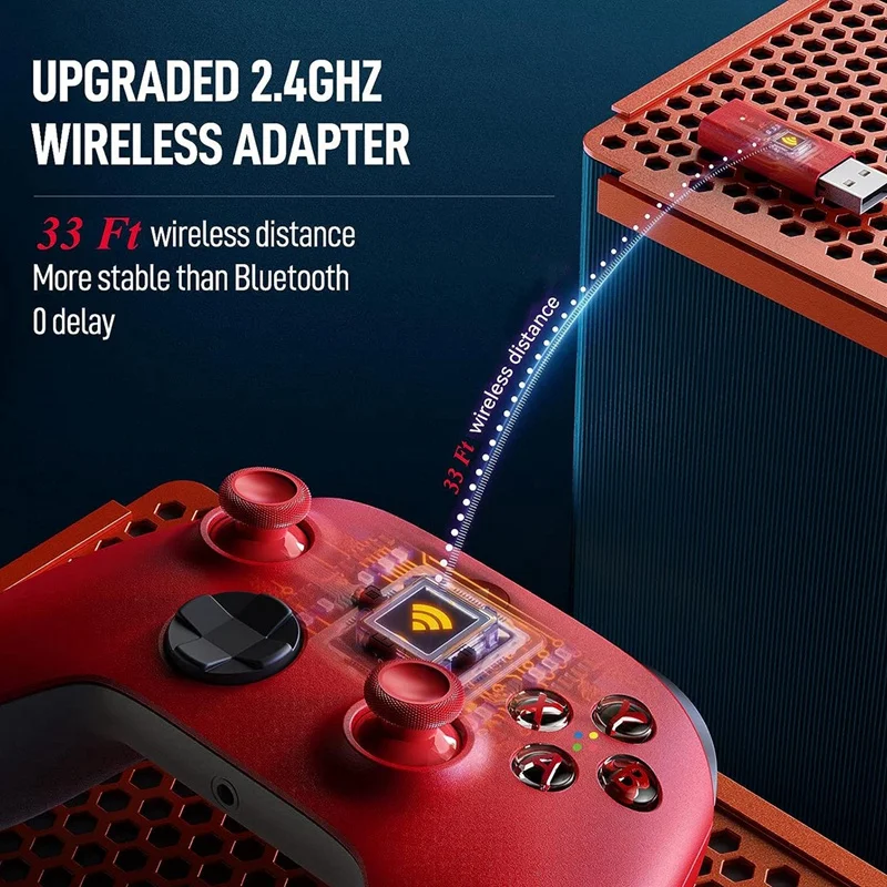 ตัวรับสัญญาณจอยควบคุมเกมไร้สายเหมาะสำหรับหนึ่งชุด x/ S 2.4GHz สำหรับ Windows PC Gamepad สีแดง