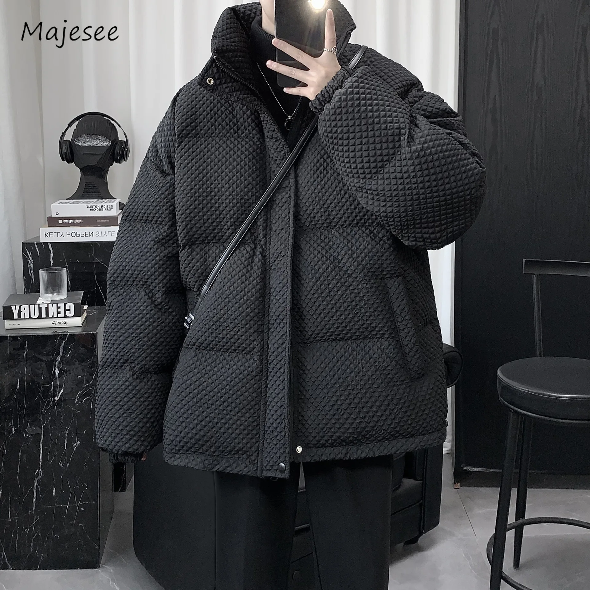 

Solid Parkas Men Stand Baggy Warm Winter Daily All-match Korean Style Handsome Teenagers Basics Streetwear Hipster Minimalist