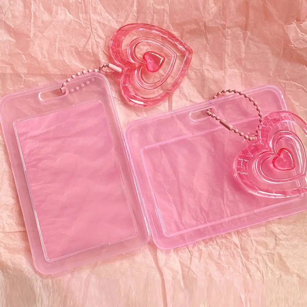 

2Pcs/set Simple Spring Rope Card Case Elegant Girls' Heart Card Protective Cover Easy to Use Heart Photocard Hold Bus Card