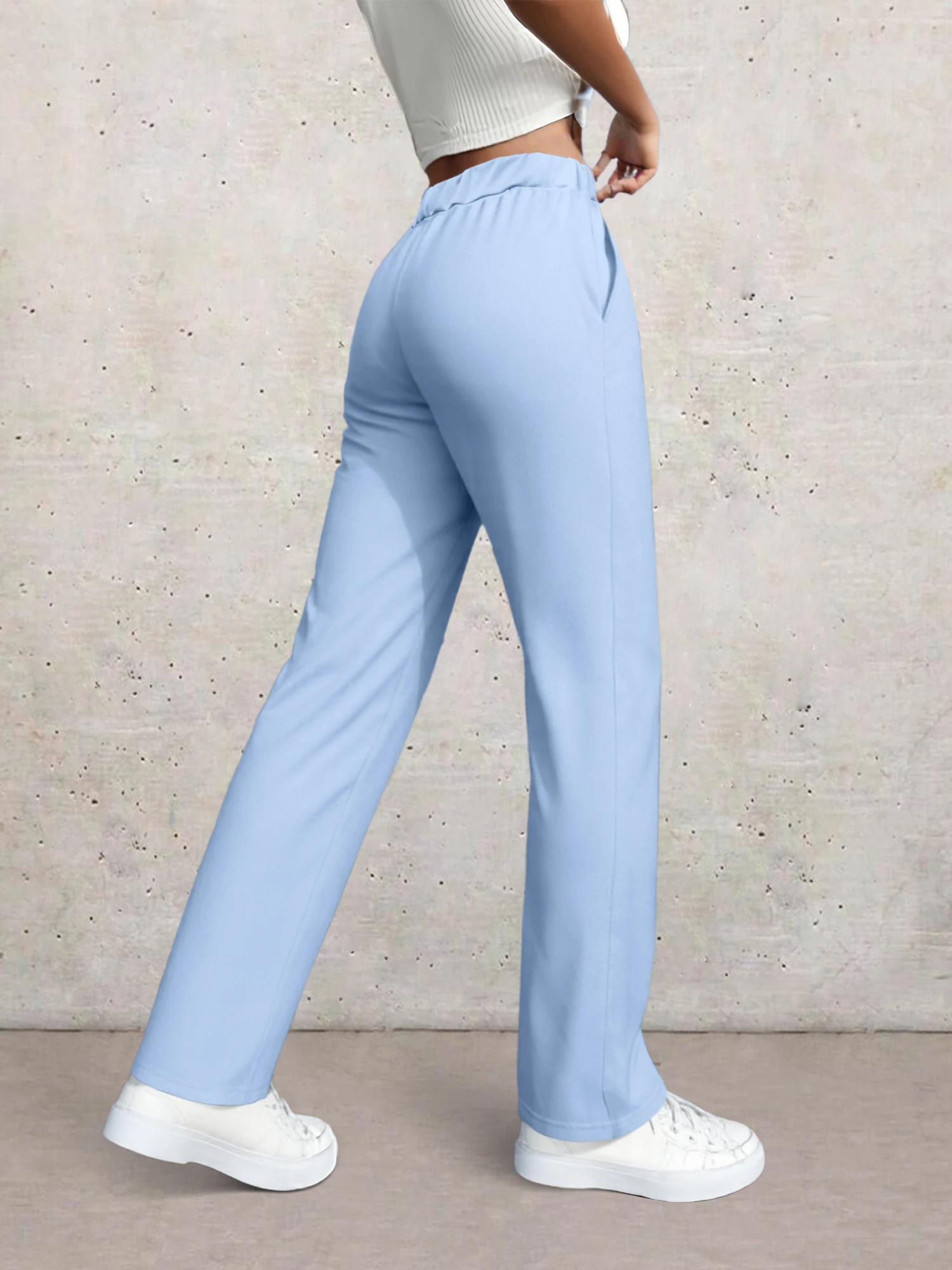 Petite Baggy Straight Leg Hosen für Damen, Hochgeschnittene Entspannte Lounge-Hosen, Ästhetische Sport-Trainingshosen – Detail 6
