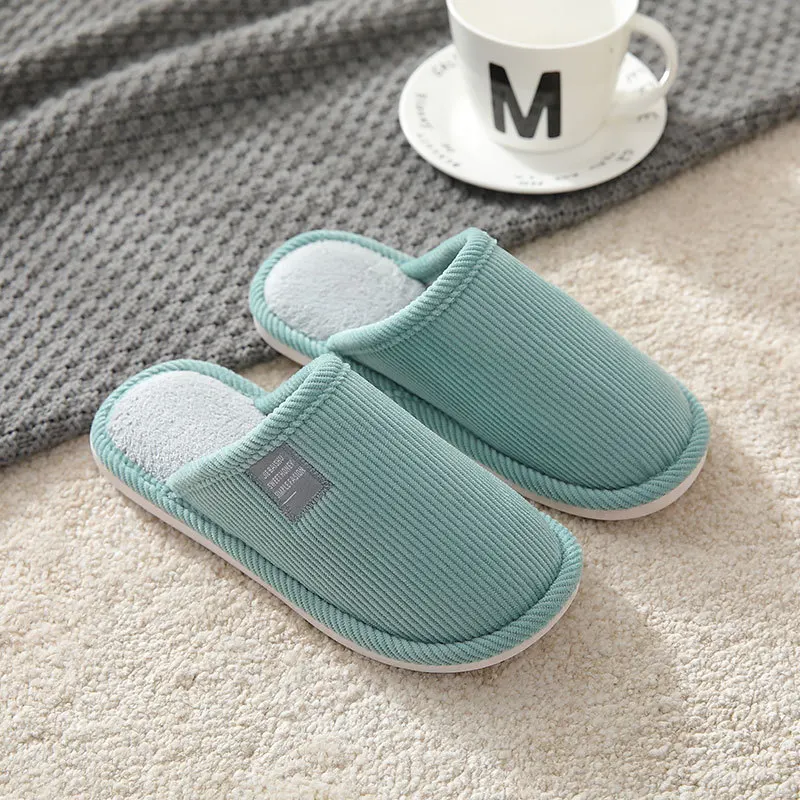 

Concise Mix Color Cotton Slippers Women Indoor Soft Bottom Corduroy Slippers Woman Winter Slip On Flat Heel Cotton Slides Lady