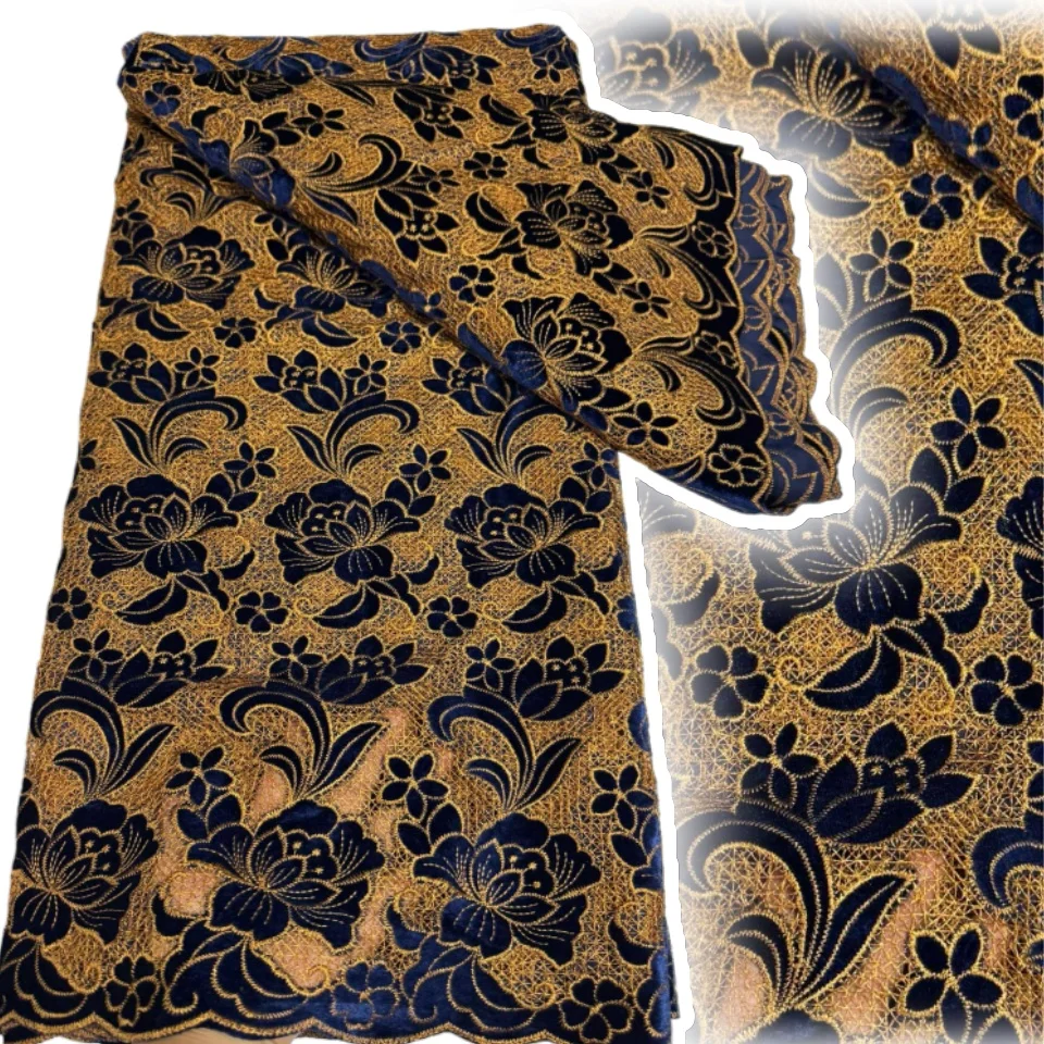 

Африканская бархатная кружевная ткань с кисточками и замысловатой вышивкой, лазерная резка, традиционная нигерийская одежда, 2025 штор, дизайн 5 лет CC1629
