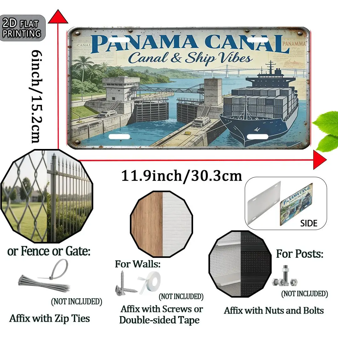 Plano 2D, Plano bidimensional - [Plano 2D] 1 Letrero Vintage | Impresión Plana 2D, Tipo Barco del Canal de Panamá, Decoración de Pared para Exteriores 11.8 pulgadas X 5.9 pulgadas