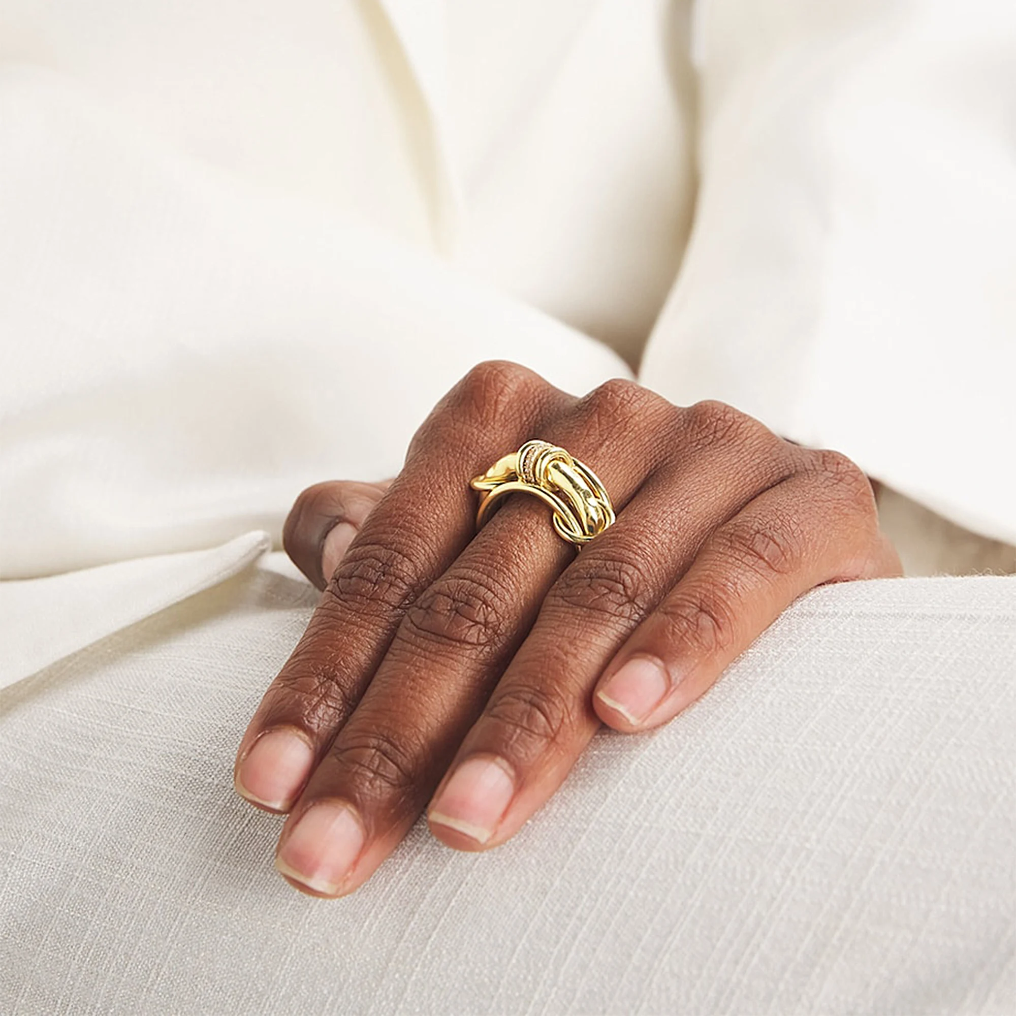 Modischer vergoldeter mehrschichtiger Ring aus rostfreiem Zirkonia, stapelbar, Unisex-Party-Schmuckzubehör