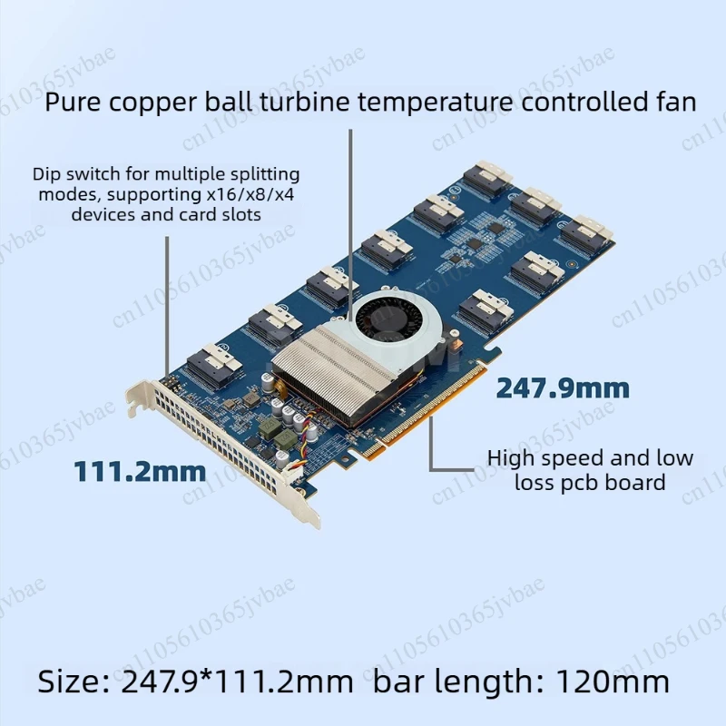 SFF-8654 Riser 10-Port To 5 PCIE4.0 X16/ 10 PCIE 4.0 X8 U.2 Hard Drive NVMe SSD Multi GPU PLX88096 Expansion Card SWITCH Slimsas