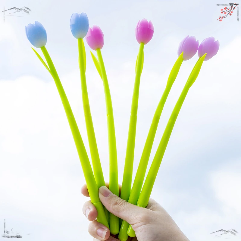 Imagem -03 - Coreano Criativo Luz Colorida Tulipa Silicone Gel Canetas Conjuntos Ferramentas de Escrita para Exame de Estudante Pequeno Fresco e Encantador 48 Pcs