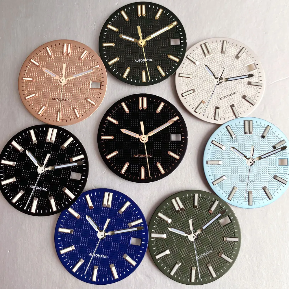 Tandorio 28.5MM Luminous NH35 NH36 Watch Accessories Textured Watch Dial Face Hands Rose-Gold Black White Blue Watch replacement