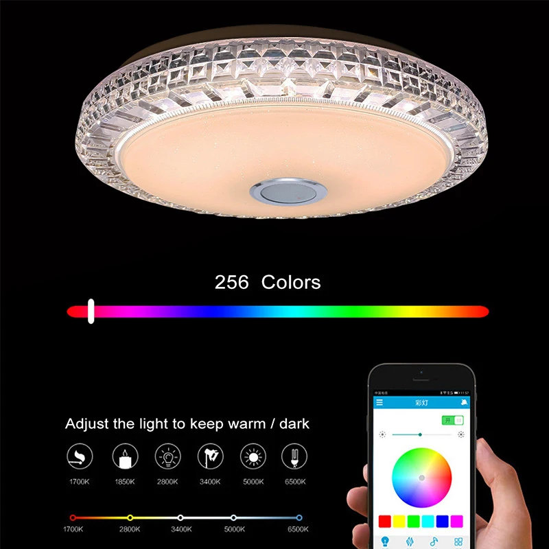 Lámpara de techo inteligente de 36W, luces LED RGB regulables con Control por aplicación, bluetooth, para el hogar, dormitorio, sala de estar, luz