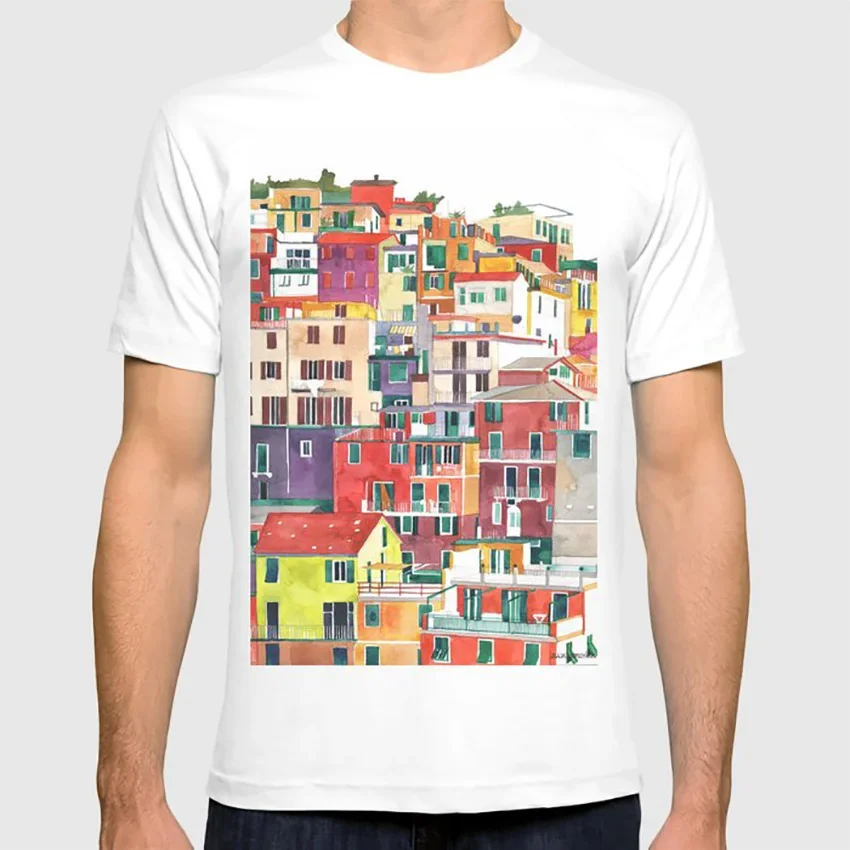 Cinque Terre T Shirt Italy Italia City Watercolour Aquarelle Houses Awesome Color