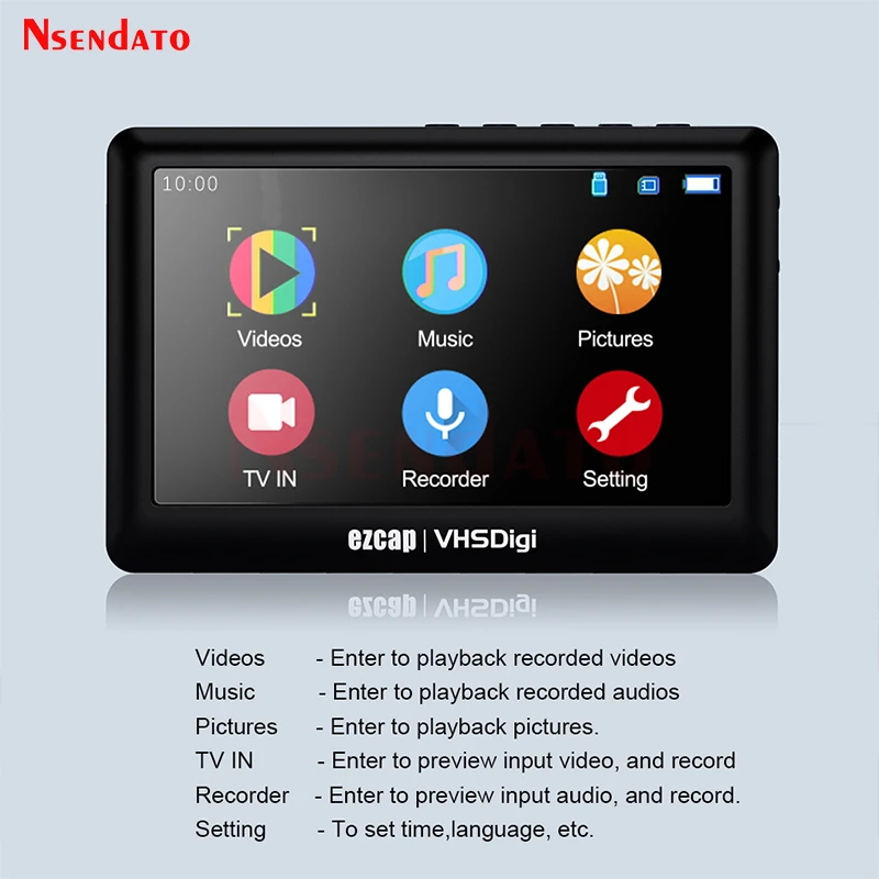 Ezcap180 4.3 "AV مسجل فيديو صندوق التقاط الصوت 1080P من VHS Digi المحمولة Vhs DVD Hi8 كاميرا الفيديو إلى TF بطاقة U القرص